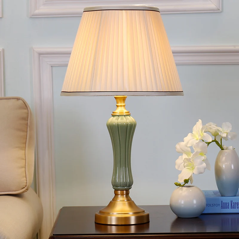 1 kop woonkamer tafellamp moderne groene kleine bureaulamp met taps toelopende stoffen kap Clearhalo