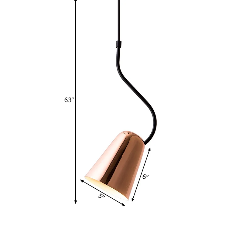 Koperen taps toelopende plafondlamp Minimalisme 1 kop Ijzeren hangende hanger met gebogen bovenkant Clearhalo