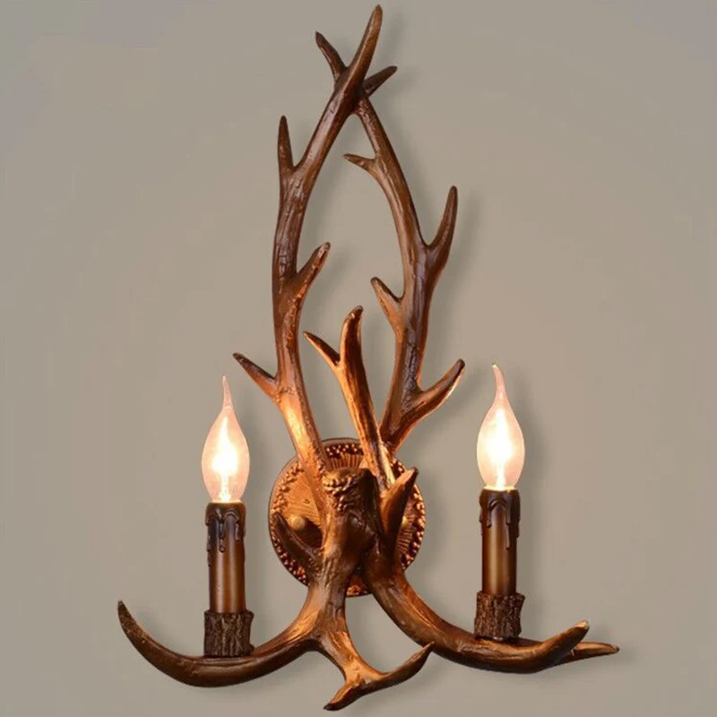 2 koppen hars wandlamp klassiek bruin hertenhoorn restaurant wandverlichting met kaarsdecor Clearhalo