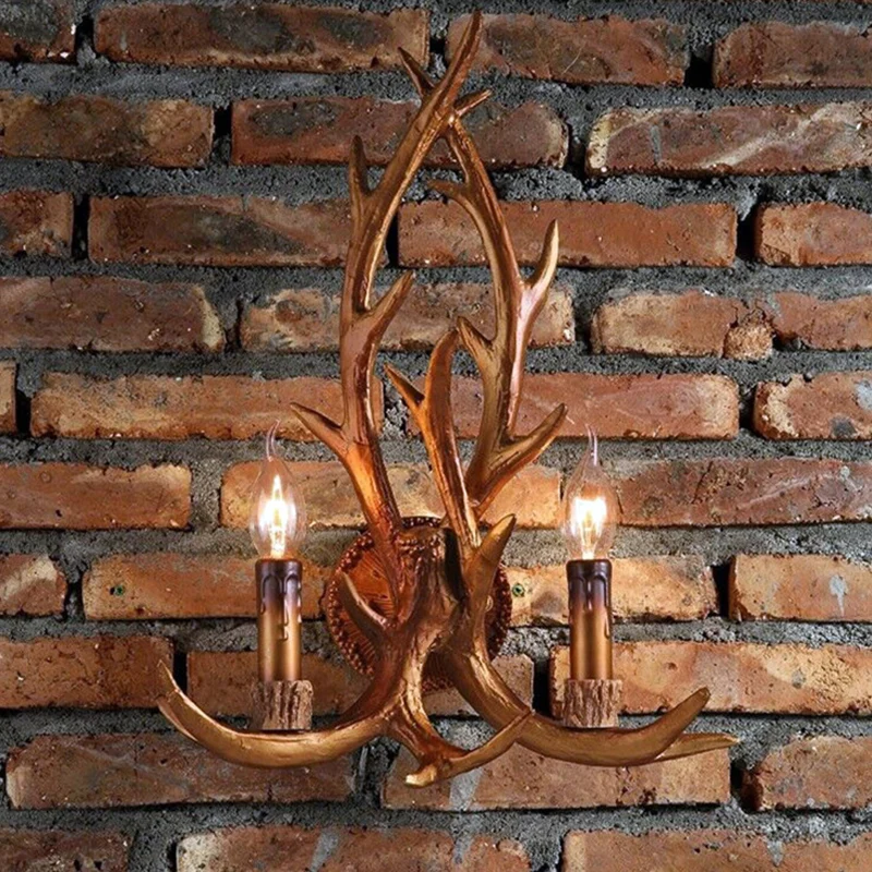 2 koppen hars wandlamp klassiek bruin hertenhoorn restaurant wandverlichting met kaarsdecor Clearhalo