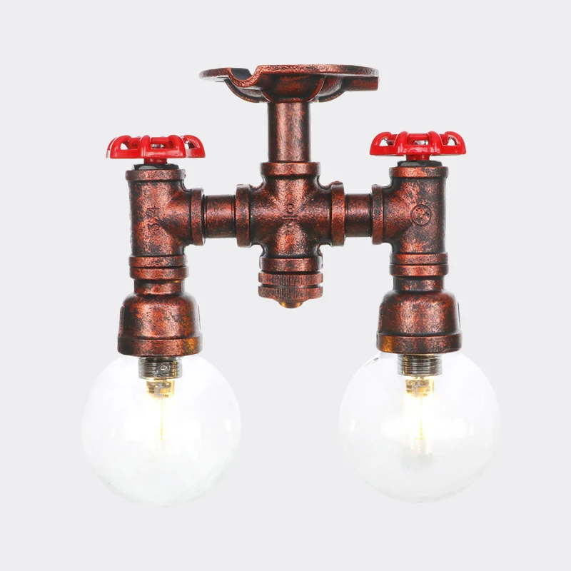 2 koppen helder glas, semi-inbouw, industriële koperen afwerking, Orb gangplafond vlak Clearhalo