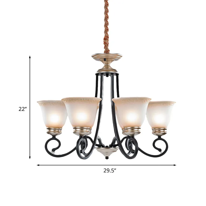 6/8 koppen matglazen kroonluchter Klassiek zwart uitlopende woonkamer hanglamp met gescrolde arm Clearhalo