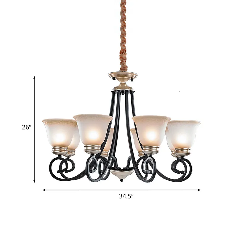 6/8 koppen matglazen kroonluchter Klassiek zwart uitlopende woonkamer hanglamp met gescrolde arm Clearhalo