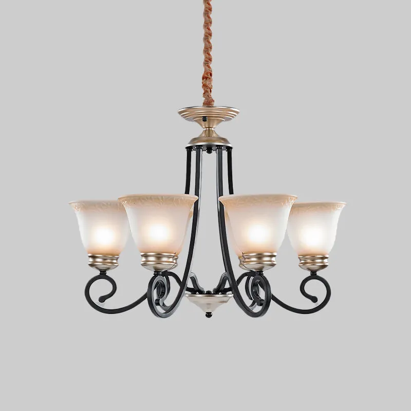 6/8 koppen matglazen kroonluchter Klassiek zwart uitlopende woonkamer hanglamp met gescrolde arm Clearhalo
