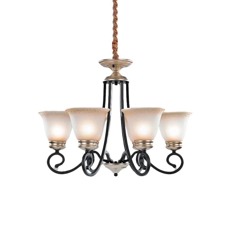 6/8 koppen matglazen kroonluchter Klassiek zwart uitlopende woonkamer hanglamp met gescrolde arm Clearhalo