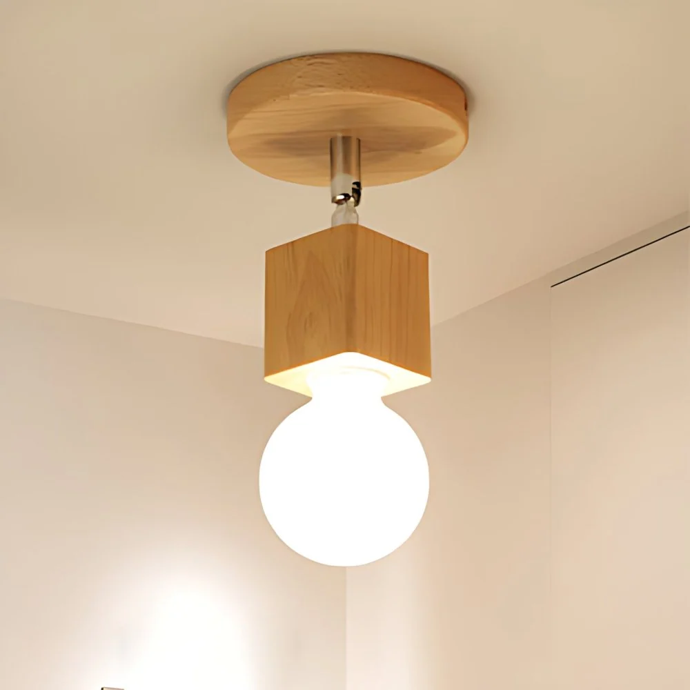 1 kops houten semi-inbouwlamp Lodge-stijl ronde luifel Slaapkamer Draaibare plafondlamp met kale lamp Clearhalo