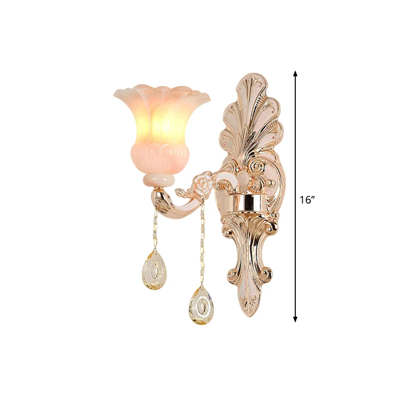 Kristal champagne wandverlichting idee bloemenkap 1/2-kops klassieke wandgemonteerde lamparmatuur Clearhalo
