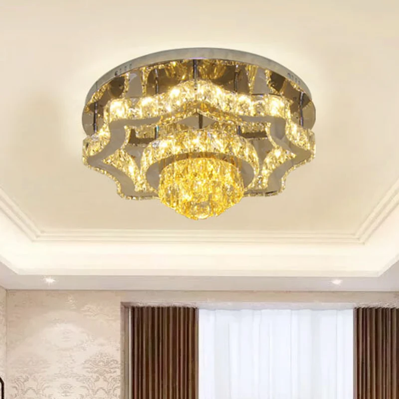 Kristal gepolijst chroom, semi-inbouw, gelaagde, moderne LED-verlichting dichtbij het plafond met rechthoekige/ronde luife...