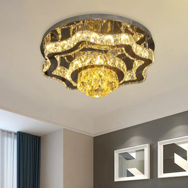 Kristal gepolijst chroom, semi-inbouw, gelaagde, moderne LED-verlichting dichtbij het plafond met rechthoekige/ronde luife...