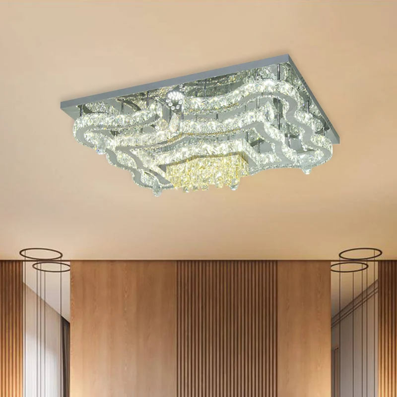 Kristal gepolijst chroom, semi-inbouw, gelaagde, moderne LED-verlichting dichtbij het plafond met rechthoekige/ronde luife...