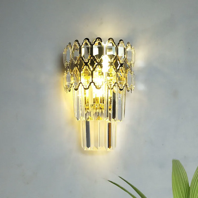 Kristal gouden wandverlichtingsarmatuur gelaagd 2 lampen traditioneel wandkandelaarlicht voor woonkamer Clearhalo