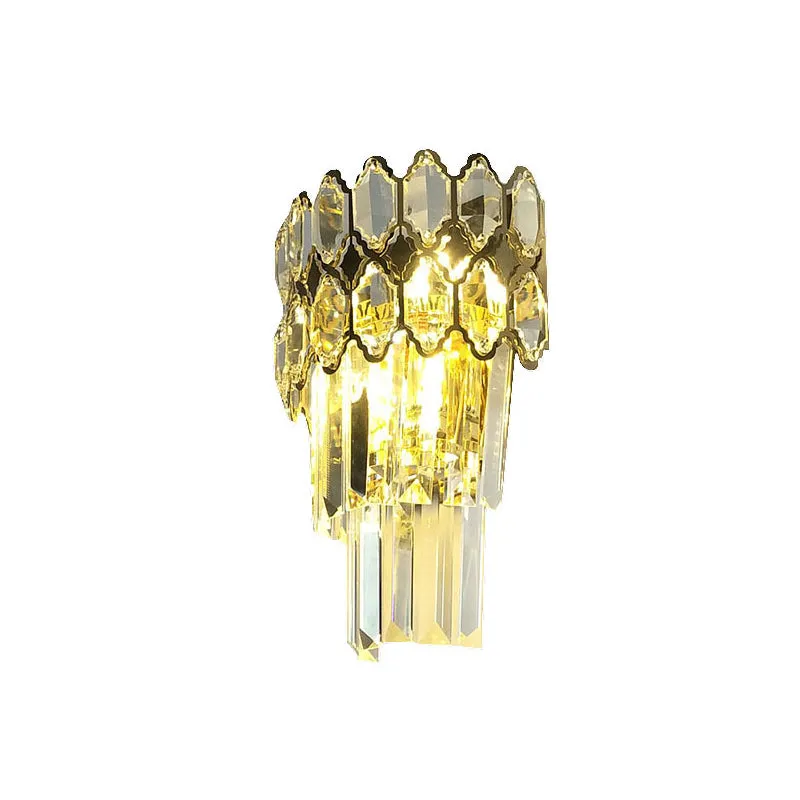 Kristal gouden wandverlichtingsarmatuur gelaagd 2 lampen traditioneel wandkandelaarlicht voor woonkamer Clearhalo