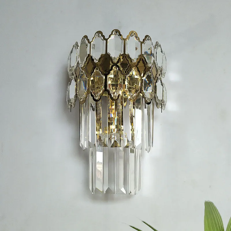 Kristal gouden wandverlichtingsarmatuur gelaagd 2 lampen traditioneel wandkandelaarlicht voor woonkamer Clearhalo