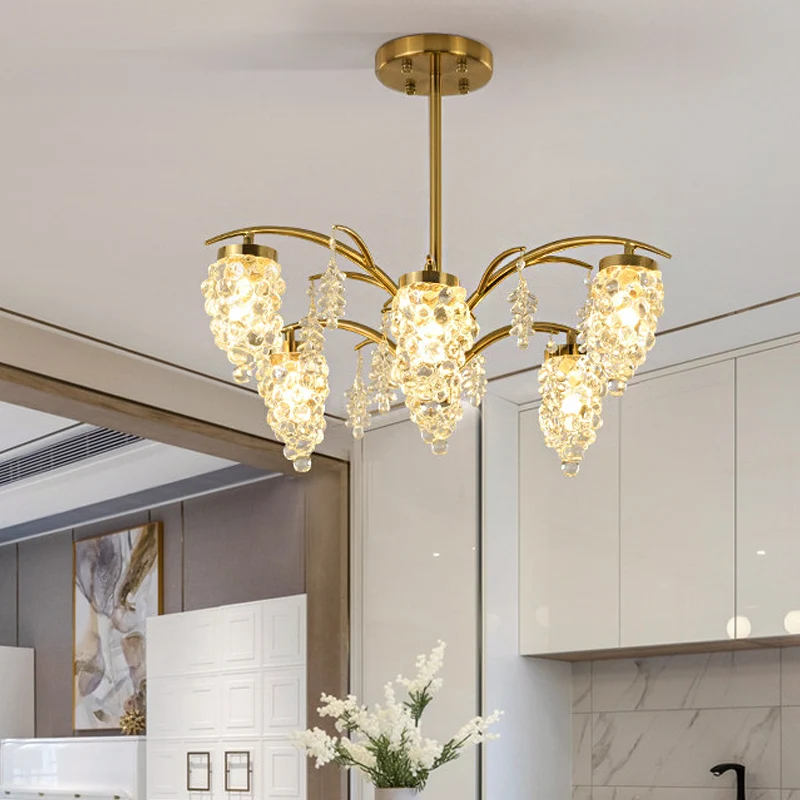Kristal kralen goud hangende lichtset druifvorm 6/8 hoofden slaapkamer kroonluchter lichtarmatuur Clearhalo