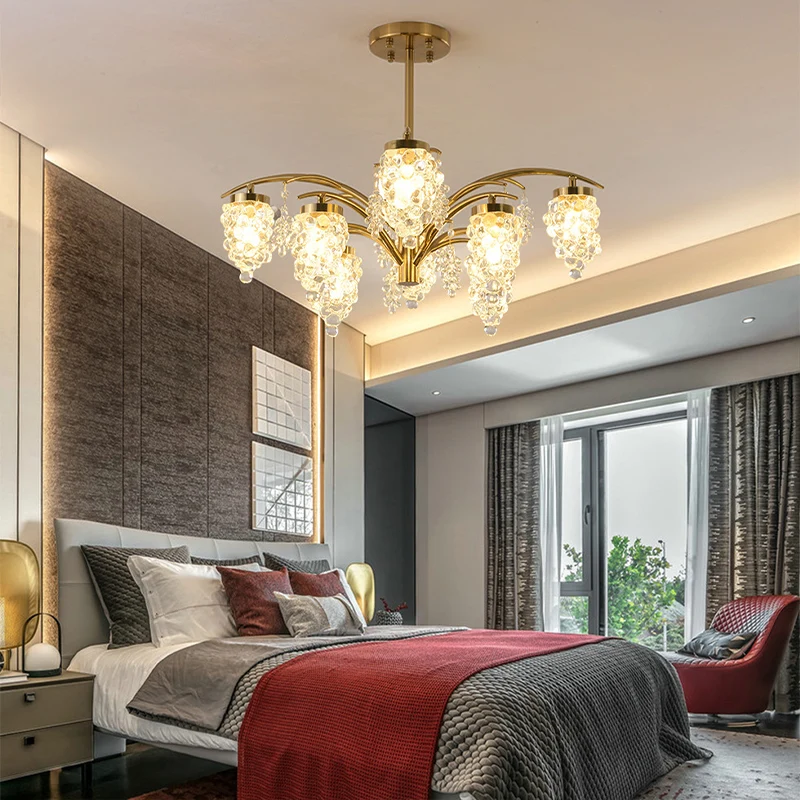 Kristal kralen goud hangende lichtset druifvorm 6/8 hoofden slaapkamer kroonluchter lichtarmatuur Clearhalo