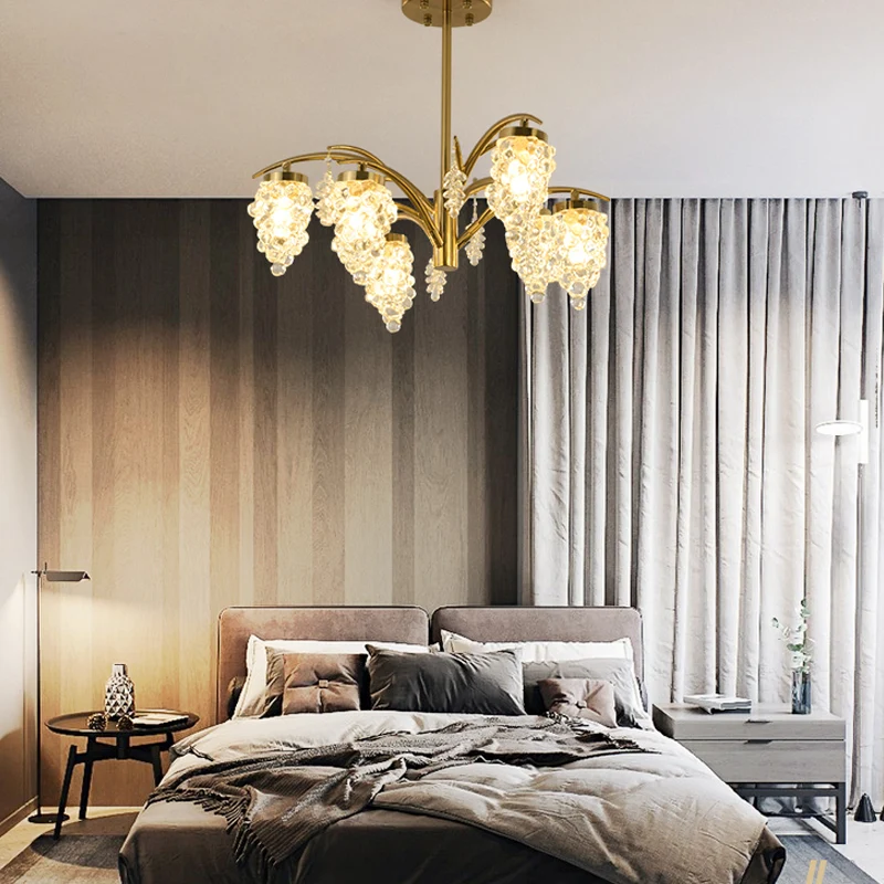 Kristal kralen goud hangende lichtset druifvorm 6/8 hoofden slaapkamer kroonluchter lichtarmatuur Clearhalo