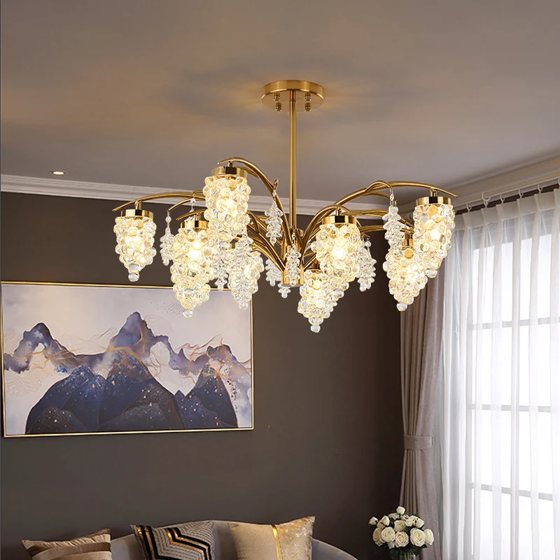 Kristal kralen goud hangende lichtset druifvorm 6/8 hoofden slaapkamer kroonluchter lichtarmatuur Clearhalo