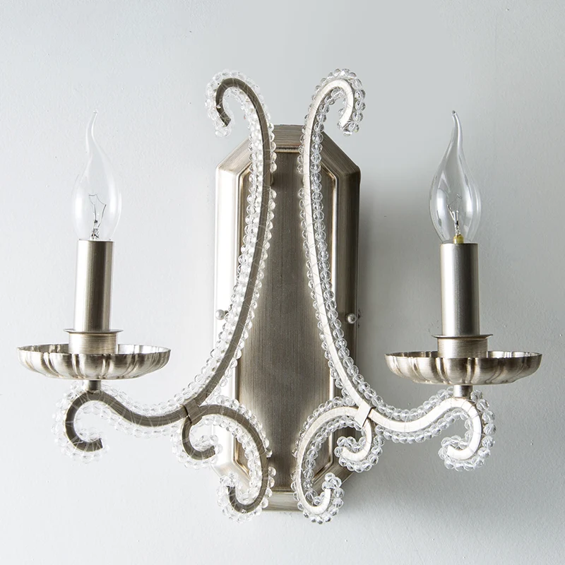 Kristal kralen zilveren wandverlichting armatuur kandelaar rustieke wandgemonteerde lamp voor gang Clearhalo