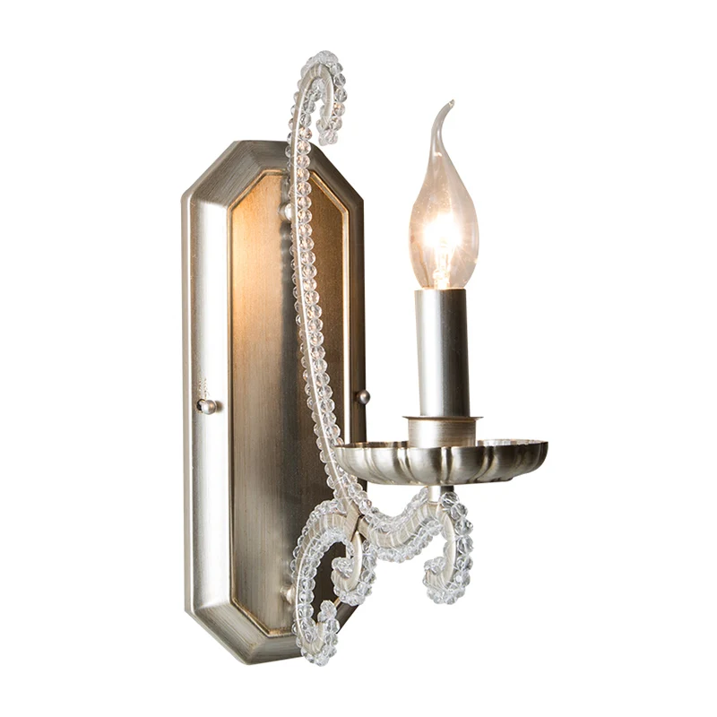 Kristal kralen zilveren wandverlichting armatuur kandelaar rustieke wandgemonteerde lamp voor gang Clearhalo
