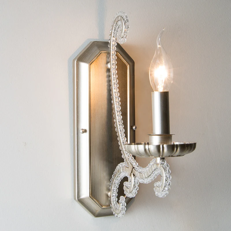 Kristal kralen zilveren wandverlichting armatuur kandelaar rustieke wandgemonteerde lamp voor gang Clearhalo