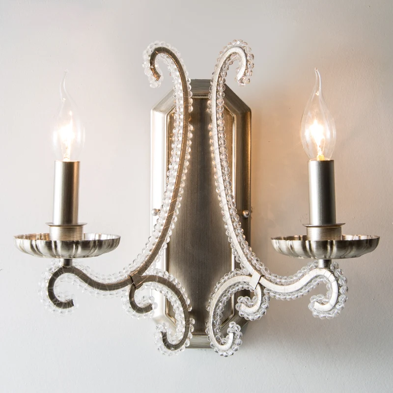 Kristal kralen zilveren wandverlichting armatuur kandelaar rustieke wandgemonteerde lamp voor gang Clearhalo