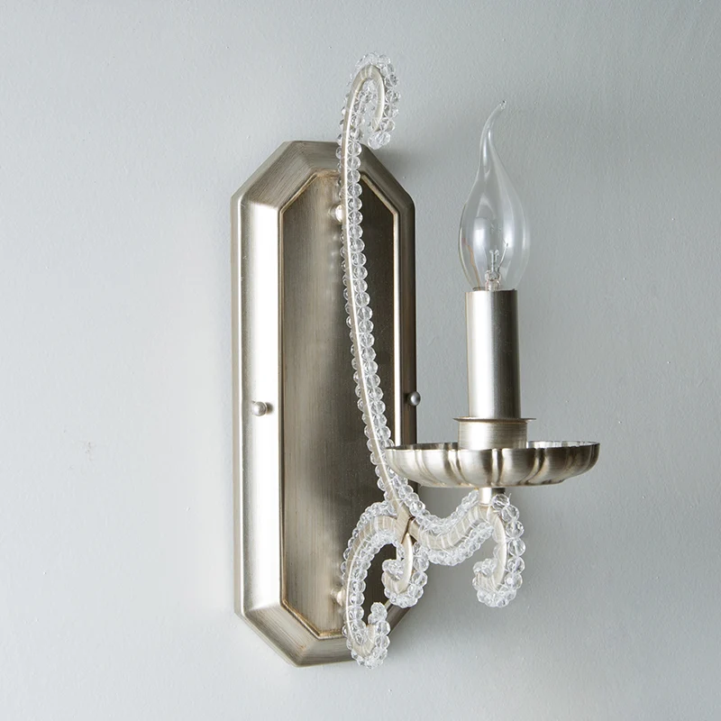 Kristal kralen zilveren wandverlichting armatuur kandelaar rustieke wandgemonteerde lamp voor gang Clearhalo