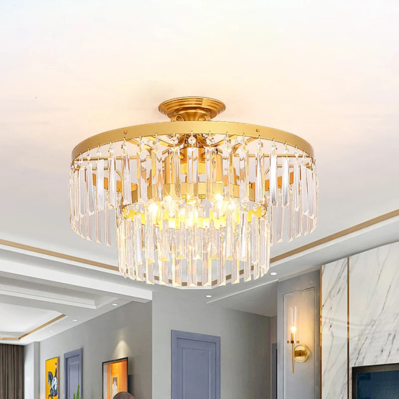 Kristal 2 lagen semi-inbouw postmoderne 3/5 lampen woonkamer inbouwlamp goud Clearhalo