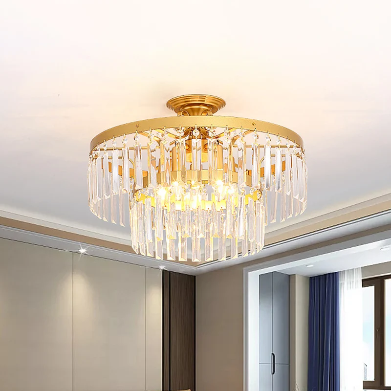 Kristal 2 lagen semi-inbouw postmoderne 3/5 lampen woonkamer inbouwlamp goud Clearhalo