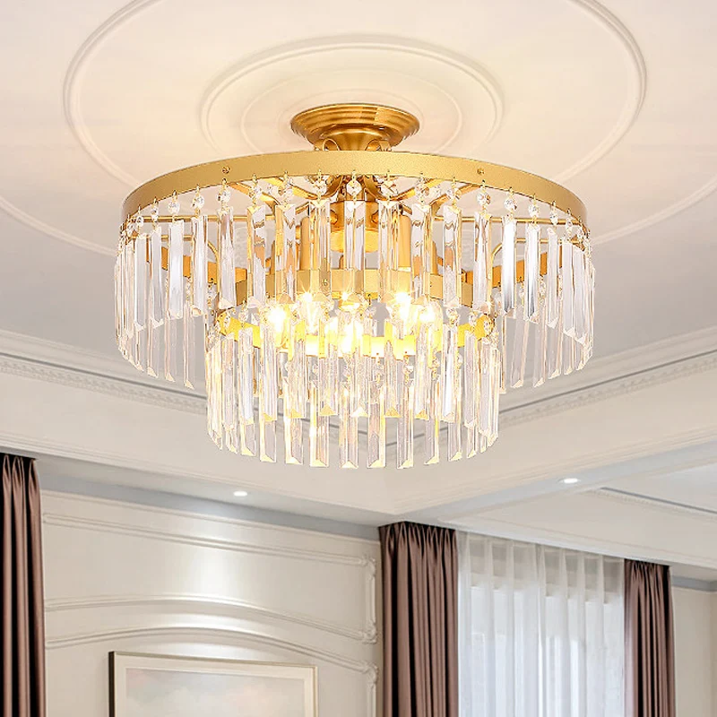 Kristal 2 lagen semi-inbouw postmoderne 3/5 lampen woonkamer inbouwlamp goud Clearhalo