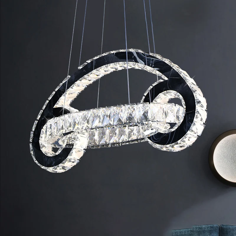 Kristallen autovormige kroonluchterlamp Hedendaagse led-hanglamp zwart Clearhalo