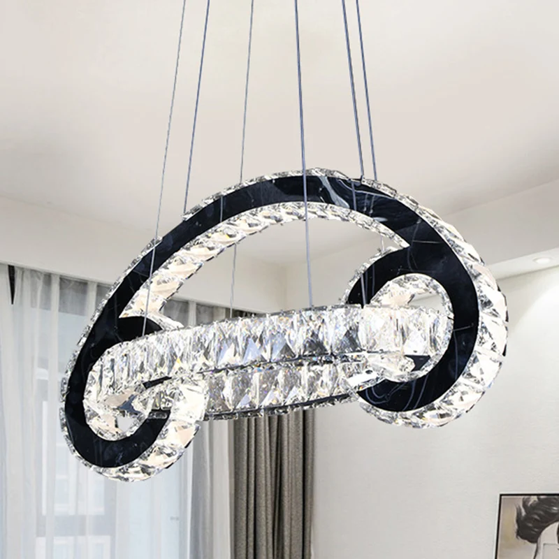 Kristallen autovormige kroonluchterlamp Hedendaagse led-hanglamp zwart Clearhalo