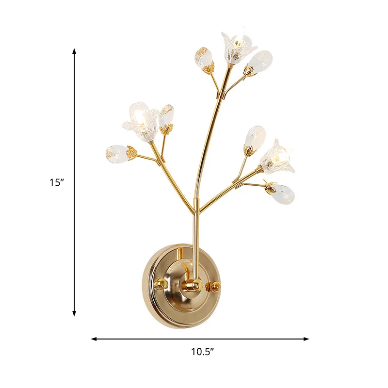 Kristallen bloem en blad wandlamp, eenvoudige stijl, 3 lampen, gouden wandkandelaar Clearhalo
