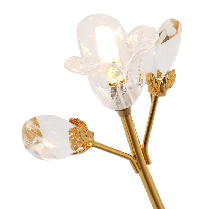 Kristallen bloem en blad wandlamp, eenvoudige stijl, 3 lampen, gouden wandkandelaar Clearhalo