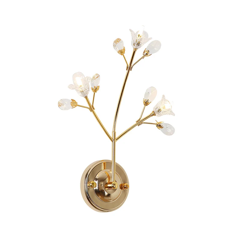 Kristallen bloem en blad wandlamp, eenvoudige stijl, 3 lampen, gouden wandkandelaar Clearhalo