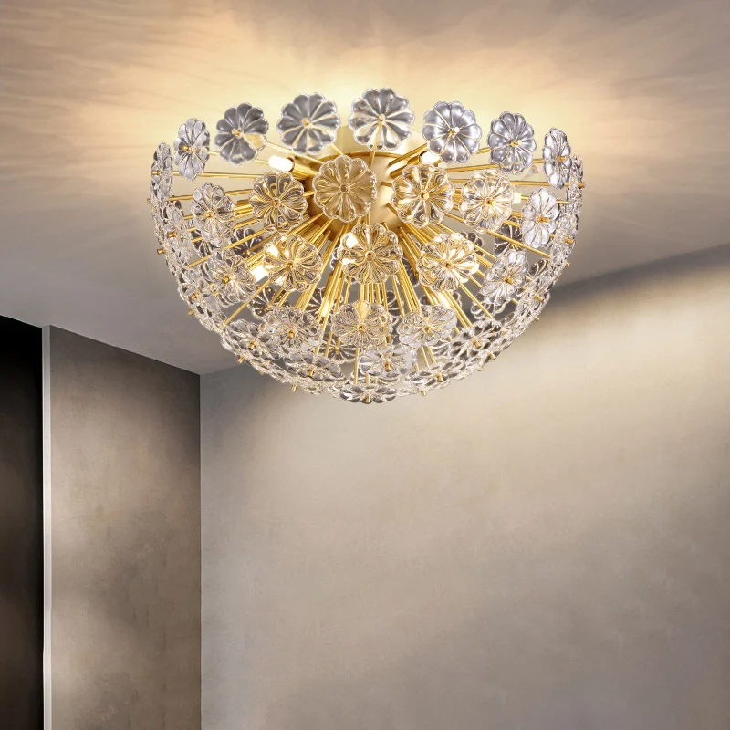 Kristallen bloem semi-gemonteerde verlichting Moderne, stijlvolle gouden afwerking Plafondlamp voor slaapkamer Clearhalo