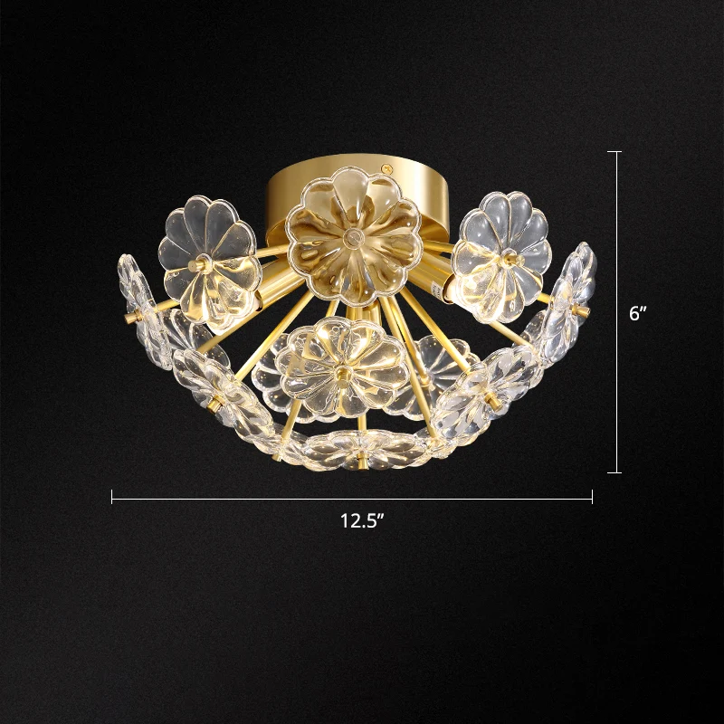 Kristallen bloem semi-gemonteerde verlichting Moderne, stijlvolle gouden afwerking Plafondlamp voor slaapkamer Clearhalo