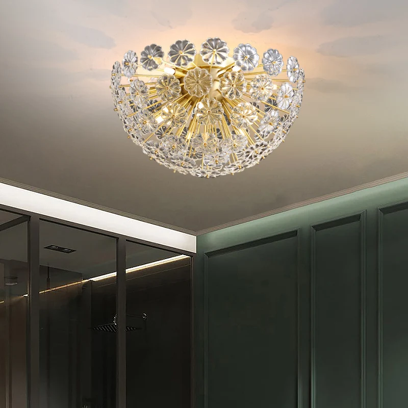 Kristallen bloem semi-gemonteerde verlichting Moderne, stijlvolle gouden afwerking Plafondlamp voor slaapkamer Clearhalo