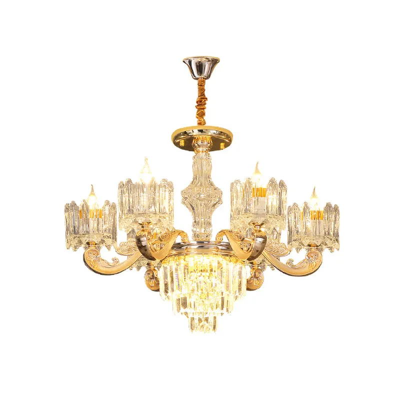 Kristallen blok ronde hangende kroonluchter modernistische 6/8 lichten woonkamer plafond hanglamp goud Clearhalo