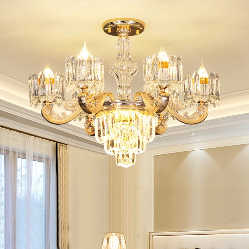 Kristallen blok ronde hangende kroonluchter modernistische 6/8 lichten woonkamer plafond hanglamp goud Clearhalo