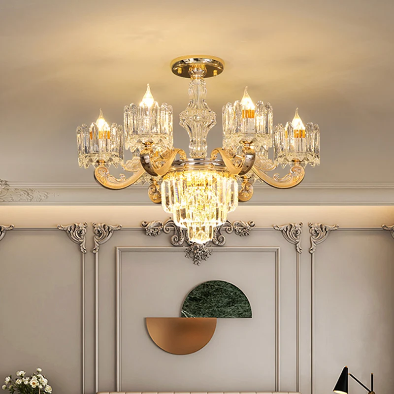 Kristallen blok ronde hangende kroonluchter modernistische 6/8 lichten woonkamer plafond hanglamp goud Clearhalo