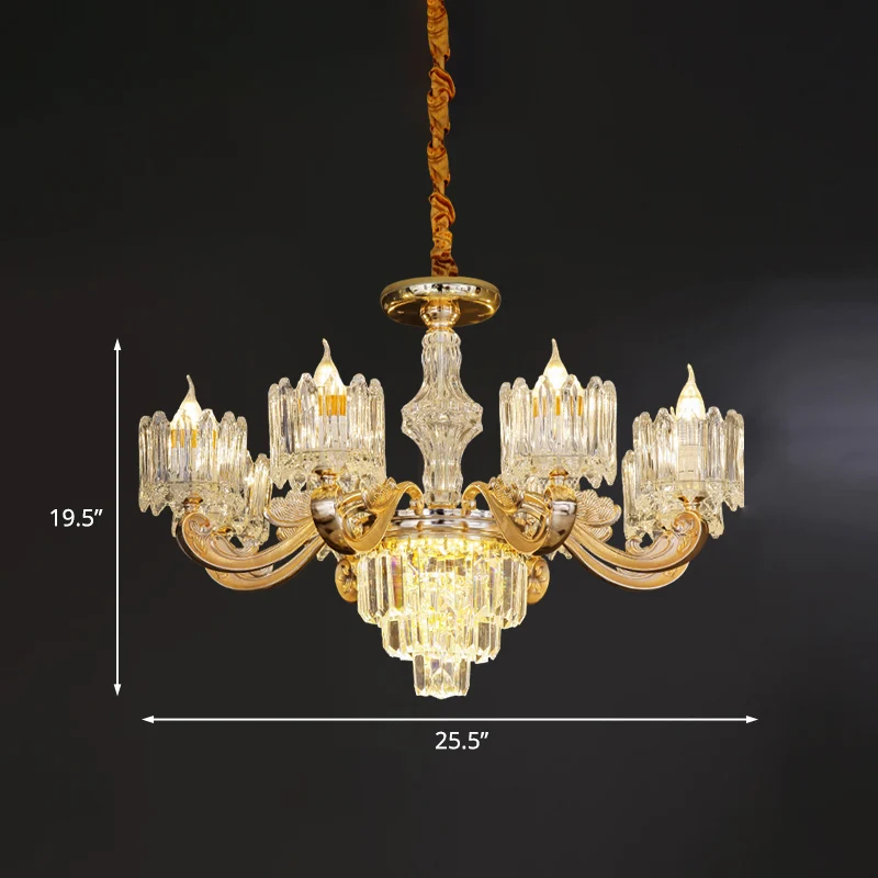 Kristallen blok ronde hangende kroonluchter modernistische 6/8 lichten woonkamer plafond hanglamp goud Clearhalo