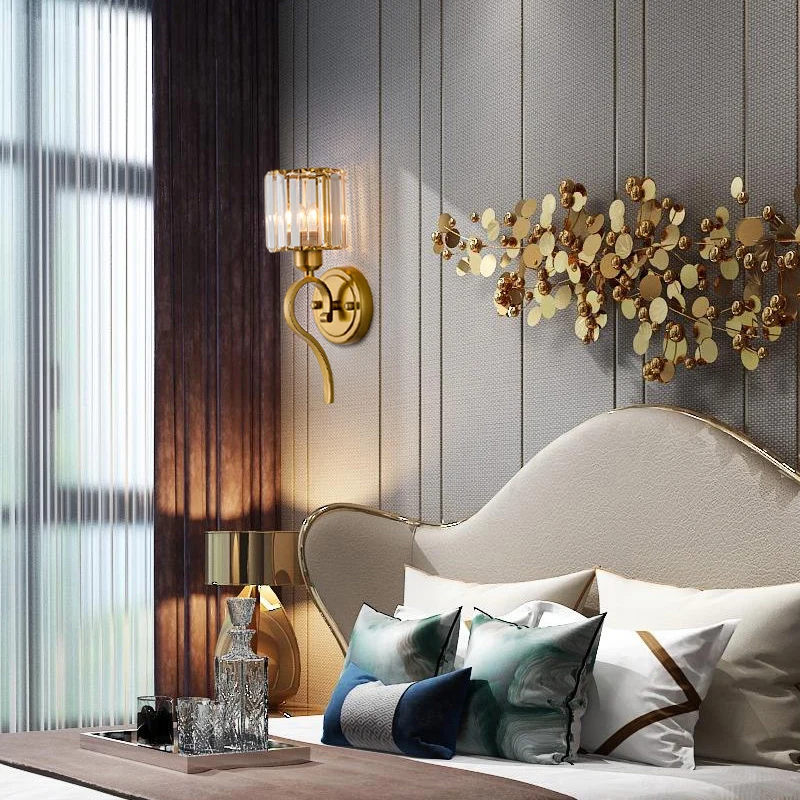 Kristallen blokcilinder wandmontagelamp Modern 1-lichts messing schanslamp Clearhalo