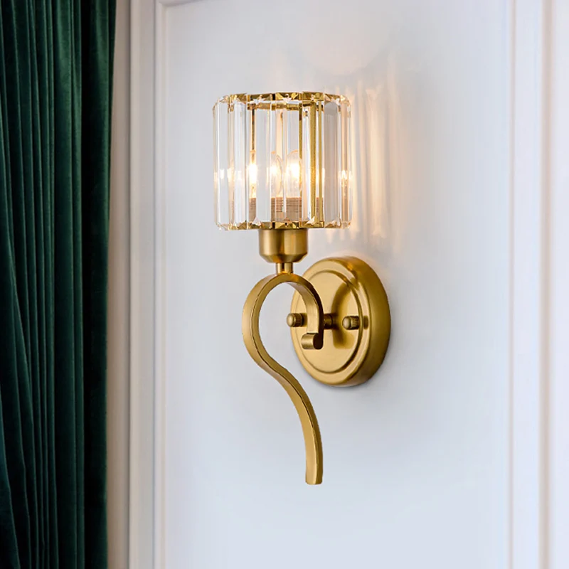 Kristallen blokcilinder wandmontagelamp Modern 1-lichts messing schanslamp Clearhalo