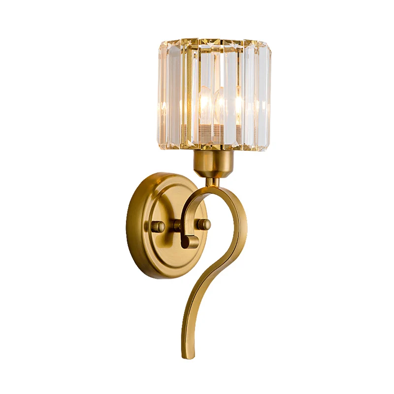 Kristallen blokcilinder wandmontagelamp Modern 1-lichts messing schanslamp Clearhalo