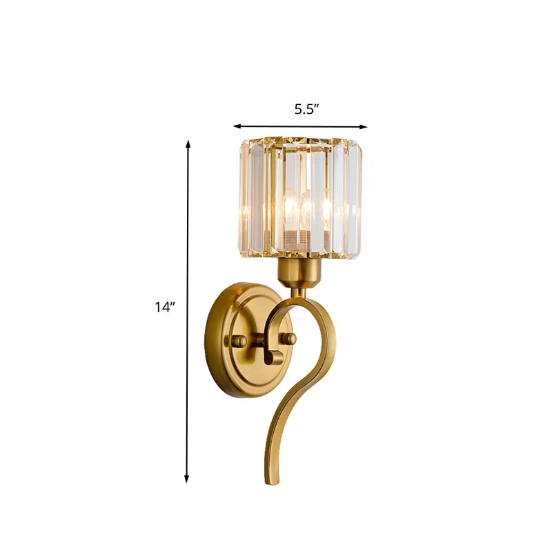 Kristallen blokcilinder wandmontagelamp Modern 1-lichts messing schanslamp Clearhalo