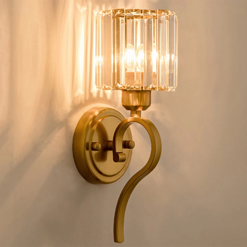 Kristallen blokcilinder wandmontagelamp Modern 1-lichts messing schanslamp Clearhalo