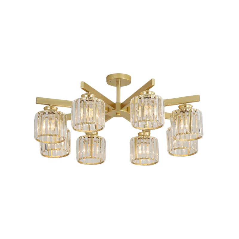 Kristallen cilinder plafondgemonteerd licht Minimalistisch gouden semi-inbouwarmatuur voor slaapkamer Clearhalo