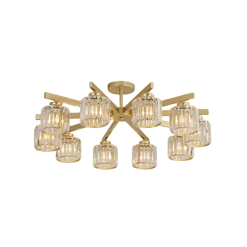 Kristallen cilinder plafondgemonteerd licht Minimalistisch gouden semi-inbouwarmatuur voor slaapkamer Clearhalo
