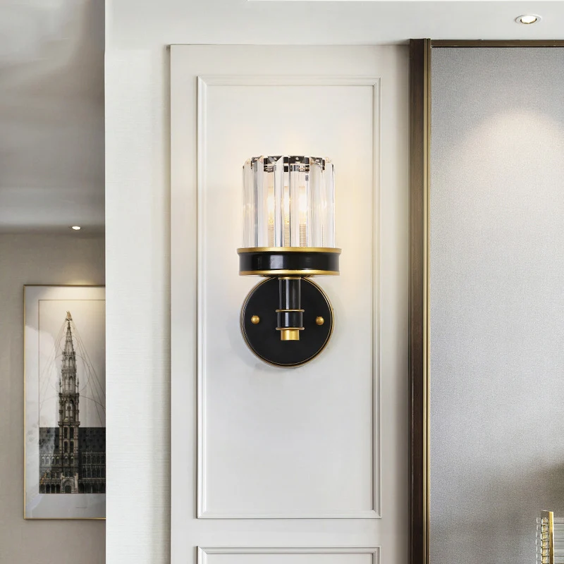 Kristallen cilinderwandlamp Modern 1-lichts inbouwwandkandelaar zwart voor hal Clearhalo