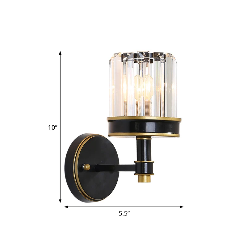 Kristallen cilinderwandlamp Modern 1-lichts inbouwwandkandelaar zwart voor hal Clearhalo